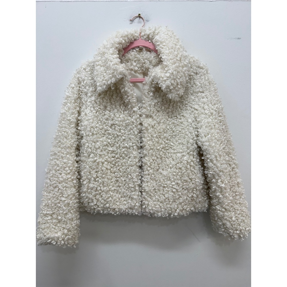 H&M Divided Faux Fur Jacket Size 4 White Curly Loop Pile Teddy Coat